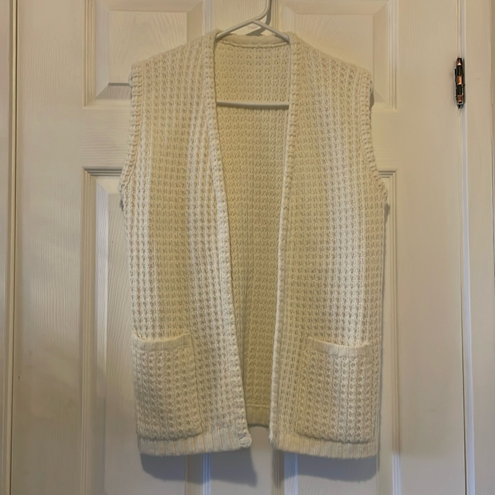 VINTAGE cream open sweater vest boho Nordic cozy